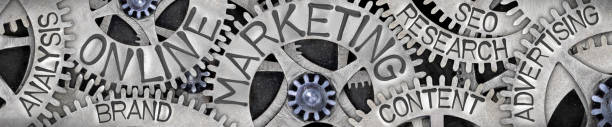 istock Metal Wheels with Online Marketing Concept 1624569123