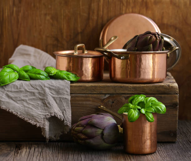 istock copper cookware saucepan ladle frying pan rustic style 1624571231