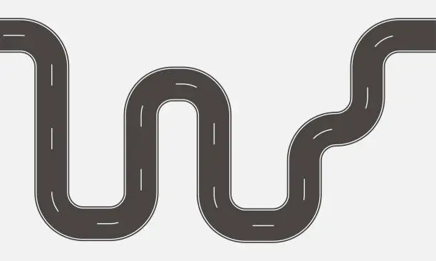 Vector illustration of Straight road, turn and zigzag. High way, map trip. Vector