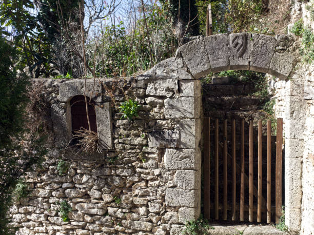 Garden gate in medieval village