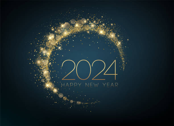 Ano Novo 2024 Elemento de design abstrato de cor brilhante dourado - ilustração de arte em vetor