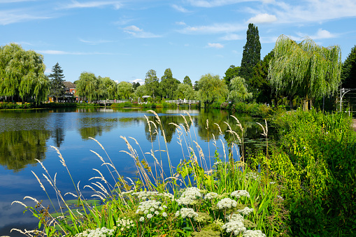 The river and small temple inside Querini park in Vicenza, Italy