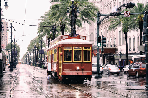 Vintage Cable Car in a rainy day.