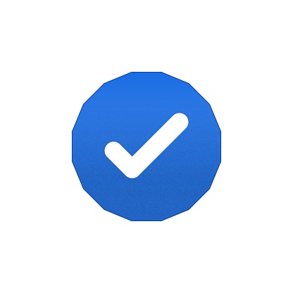 A digital illustration of a verified blue tick mark on a white background for social media