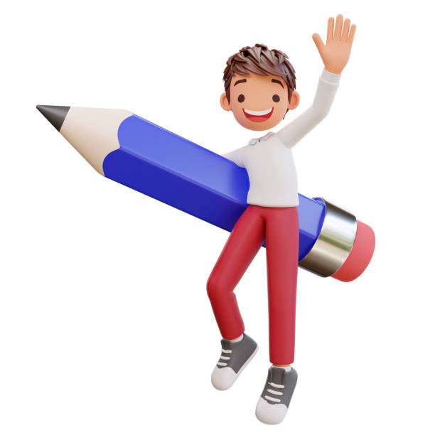 istock 3d rendered cute student character is flying on a pencil 1624763533