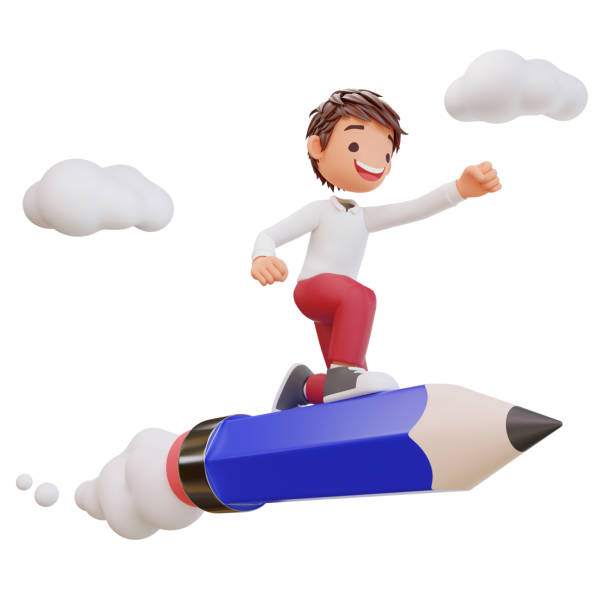 istock 3d rendered cute student character is flying on a pencil 1624764059