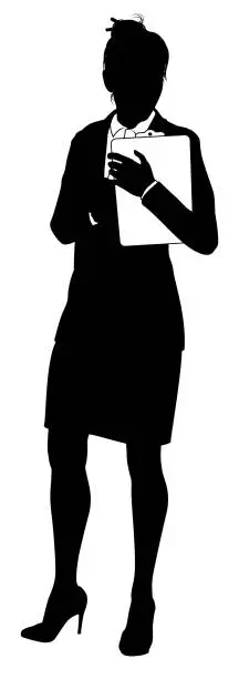 Vector illustration of Business People Woman With Clipboard Silhouette