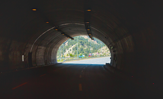 Highway Road Tunnel with luminous safety lights