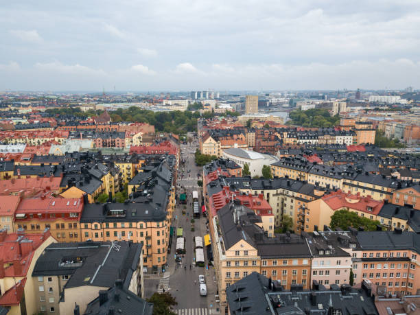istock Rain wet Stockholm rooftops and Rorstrandsgatan 1624841102