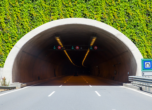 Highway Road Tunnel with luminous safety lights