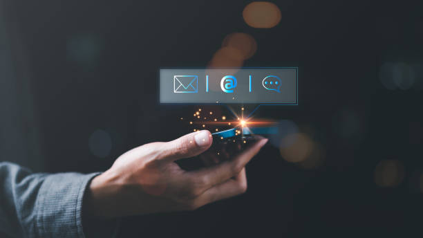 istock Communication concept with email, message box and contacts icons ,Connection with modern network technology ,contact us ,business communication without borders ,Customer support hotline 1624843292