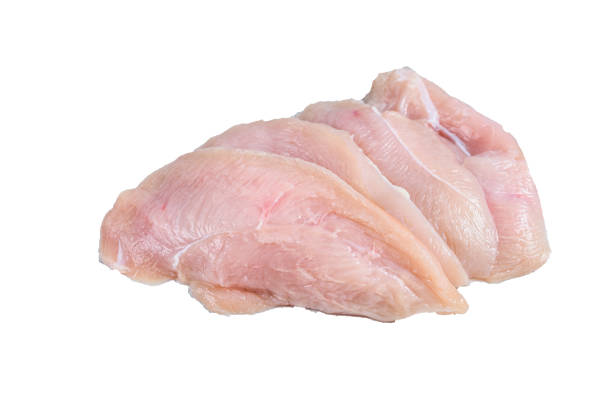 istock Raw sliced chicken breast fillet steaks.   High quality Isolate, white background. 1624856994