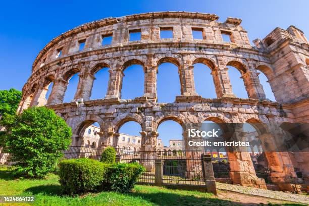 Pula Croatia Majestic View At Famous Arena Of Roman Empire Time Dalmatia Region Stock Photo - Download Image Now