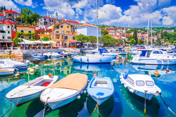 Opatija, Croatia. Coastline town, popular tourist resort on Adriatic Sea stock photo