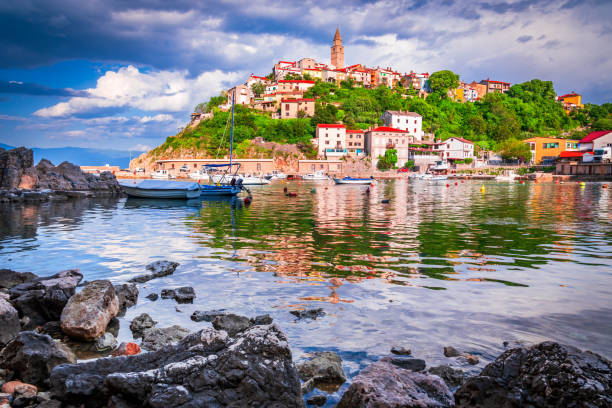 Vrbnik, Croatia - Beautiful village of Krk Island, Dalmatia, Adriatic Sea landscape. stock photo