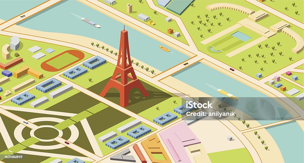 Isometric Mapa da Torre Eiffel e arredores - Vetor de Paris royalty-free