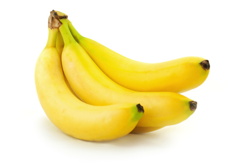 Peeled banana on white background.