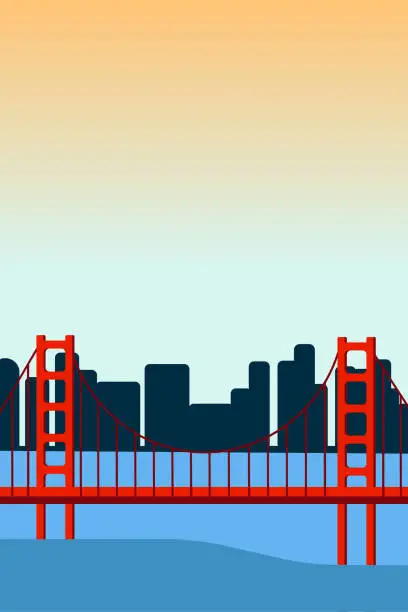 Vector illustration of Golden Gate Bridge across the strain