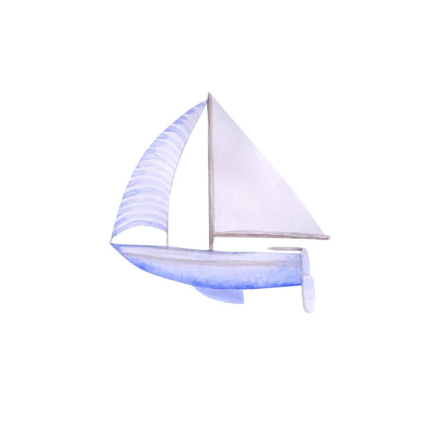 istock Blue ship isolated on a white background. Watercolor yacht illustration. Hand-drawn boat clipart. Nautical object. Maritime element. Vessel print. Sailboat. 1624896606