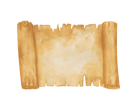 Paper Scroll Watercolor Aged Blank Paper Scroll Isolated On A White