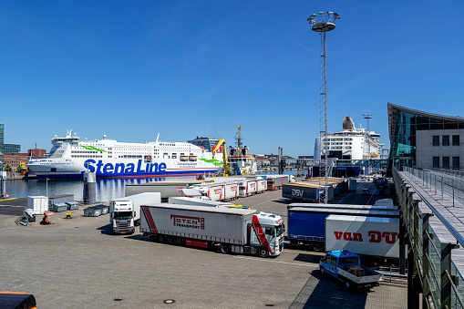 Kiel, Germany - June 16, 2021: Scandinavian ferries in the port of Kiel