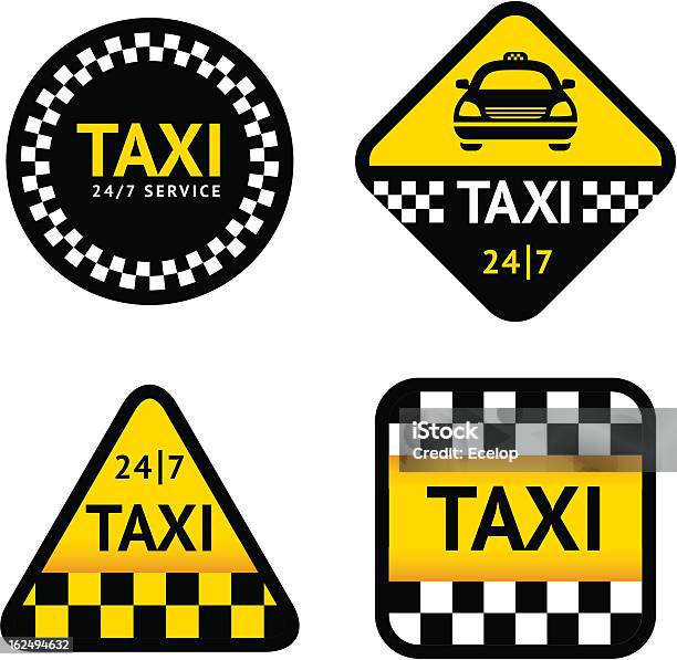 Такси Набор Наклейки — стоковая векторная графика и другие изображения на тему Такси - Такси, Узор клетка, Автомобиль