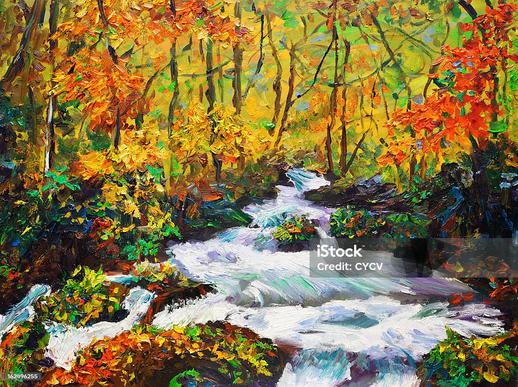 Pittura ad olio-acero in autunno - Illustrazione stock royalty-free di Cascata