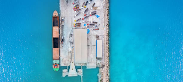 istock Top view of large general cargo ship bulk carrier in a port. 1624965501