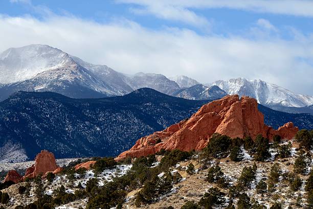 Garden of the Gods, Colorado Springs The beautiful Garden of the Gods Park with Rocky Mountains in the background. Taken in Colorado Springs. colorado springs stock pictures, royalty-free photos & images