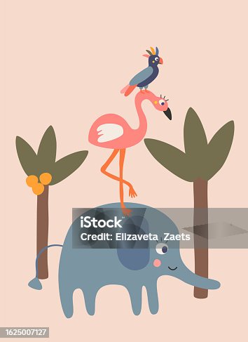 istock cute postcard with wild animals standing on top of each other 1625007127