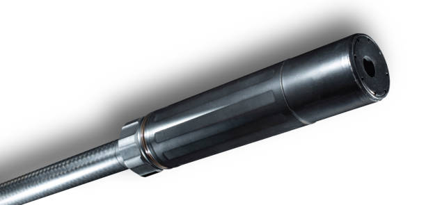 istock Carbon fiber rifle barrel with a silencer and shadow 1625011901