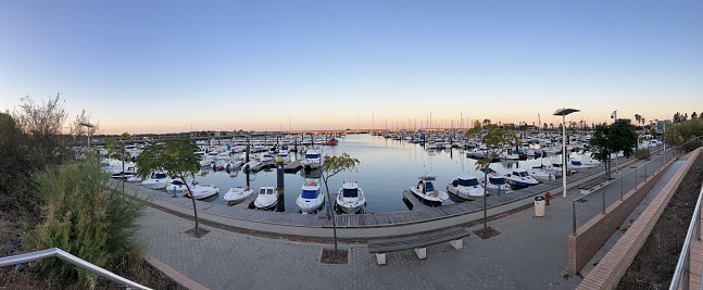 Beautiful early morning view of the marina of the town of Mazagón in Huelva province, Spain