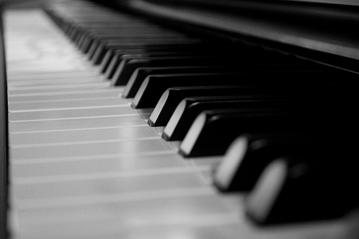 Close-up Black and white piano keys photo.