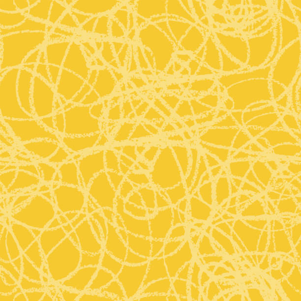 Yellow crayon line background template - seamless pattern vector art illustration