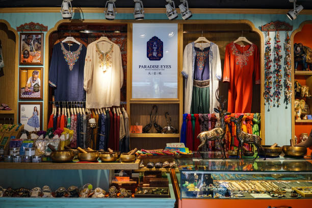 Chengdu, China - Aug 20, 2016. Inside of a souvenir shop at Jinli Ancient Street in Chengdu, Sichuan, China. Jinli Street is a major tourist attraction and travel spot in Chengdu.