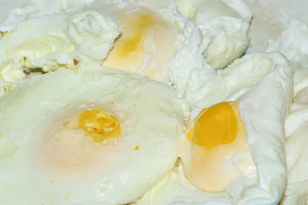 Close-up View Homemade Dish Of White And Yellow Poached Eggs