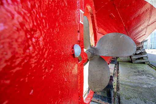 propeller of an old fishing vessel in shipyard