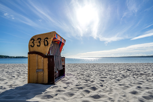 traditional Strandkorb beach chair at Baltic Sea beach
