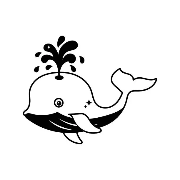 Vector illustration of Whale doodle vector outline Sticker. EPS 10 file