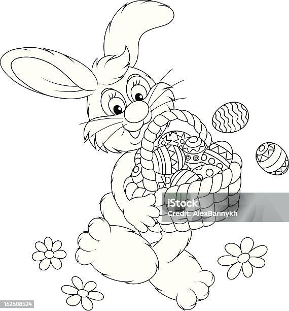 Easter Bunny With A Basket Of Eggs Stock Illustration - Download Image Now - Basket, Black And White, Cartoon