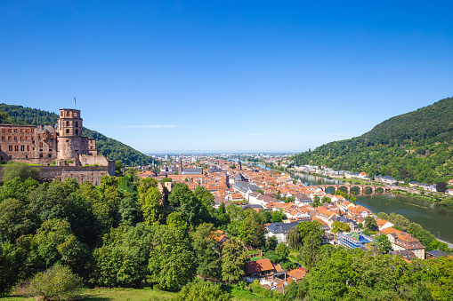 Heidelberg, Germany, August, 10, 2023 - View over the historic city of Heidelberg on the Neckar River in summer