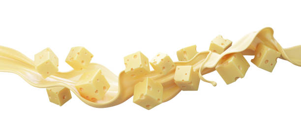 istock Piece of cheese with splashing Cheese sauce isolated on white background, 3d rendering. 1625093874