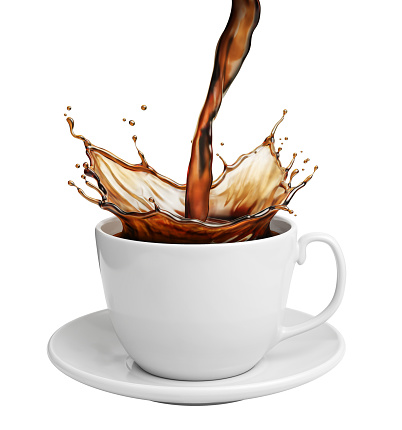 cup of black coffee splash, 3d illustration.