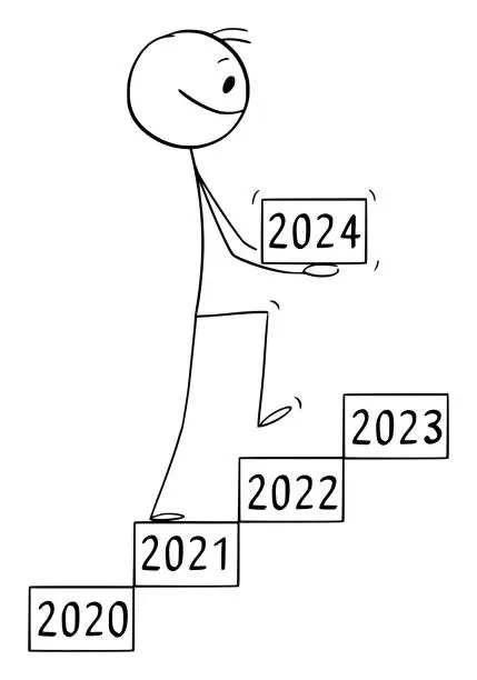 Vector illustration of Next New Year 2024, Vector Cartoon Stick Figure Illustration