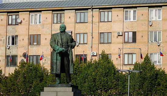 Vyborg, Russia - Oct 6, 2016. Lenin statue at Red Square in Vyborg, Russia.