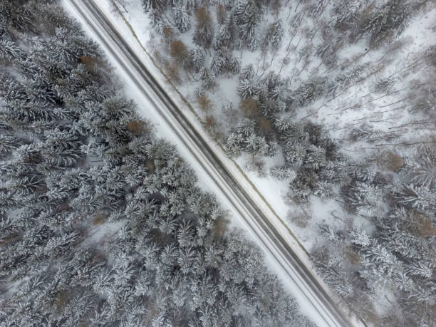 istock straight empty road leading through a snow-covered forest in the winter Polish mountains 1625135211