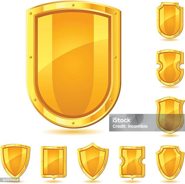 Zestaw Shield Ikony Symbole I Znaki - Stockowe grafiki wektorowe i więcej obrazów Osłaniać - Osłaniać, Tarcza - Broń, Złoto - metal