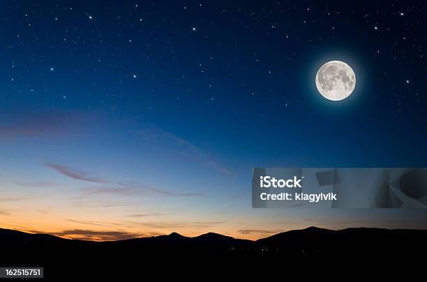 Moon Over Mountains Stock Photo - Download Image Now - Sky, Night, Moon
