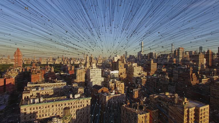 Cinematic Aerial View of Modern Futuristic Smart City Development