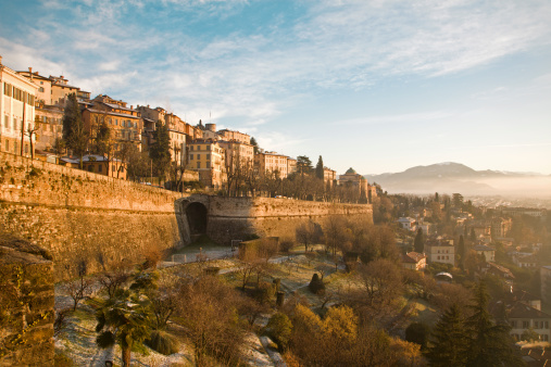Bergamo - Walls and palaces of upper town in morning